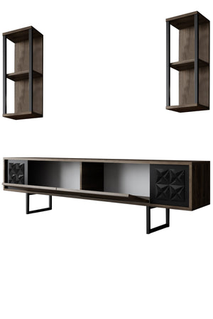 Σύνθεση Τηλεόρασης Pelekas Καρυδί - Μαύρο 180x30x48 εκ. Μελαμίνης