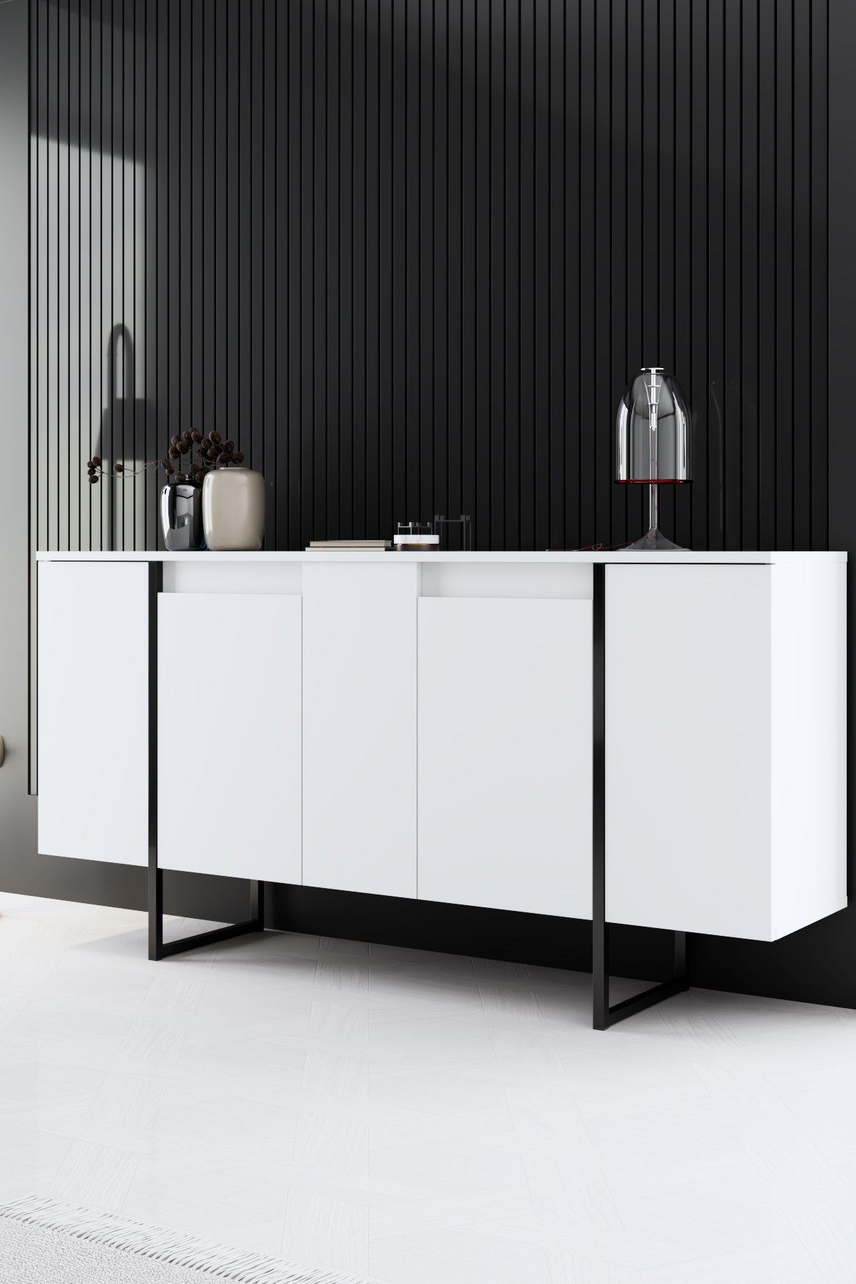 Κονσόλα Aoos Με Μεταλλικά Πόδια Λευκό - Μαύρο 160x35x80 εκ. Μελαμίνης
