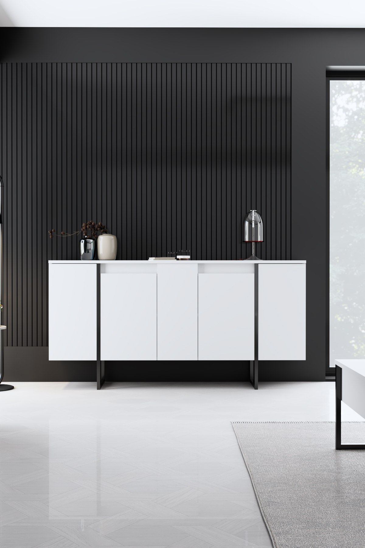 Κονσόλα Aoos Με Μεταλλικά Πόδια Λευκό - Μαύρο 160x35x80 εκ. Μελαμίνης