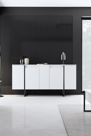 Κονσόλα Aoos Με Μεταλλικά Πόδια Λευκό - Μαύρο 160x35x80 εκ. Μελαμίνης