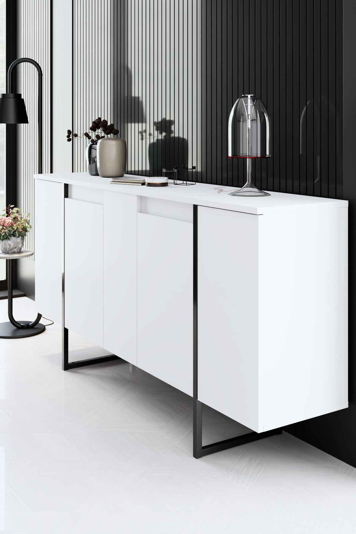 Κονσόλα Aoos Με Μεταλλικά Πόδια Λευκό - Μαύρο 160x35x80 εκ. Μελαμίνης