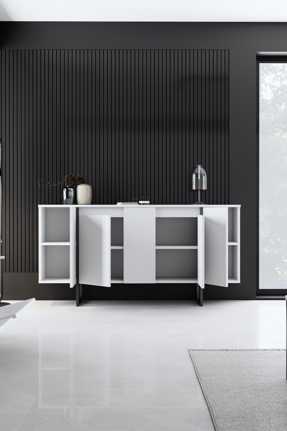 Κονσόλα Aoos Με Μεταλλικά Πόδια Λευκό - Μαύρο 160x35x80 εκ. Μελαμίνης