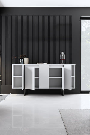 Κονσόλα Aoos Με Μεταλλικά Πόδια Λευκό - Μαύρο 160x35x80 εκ. Μελαμίνης