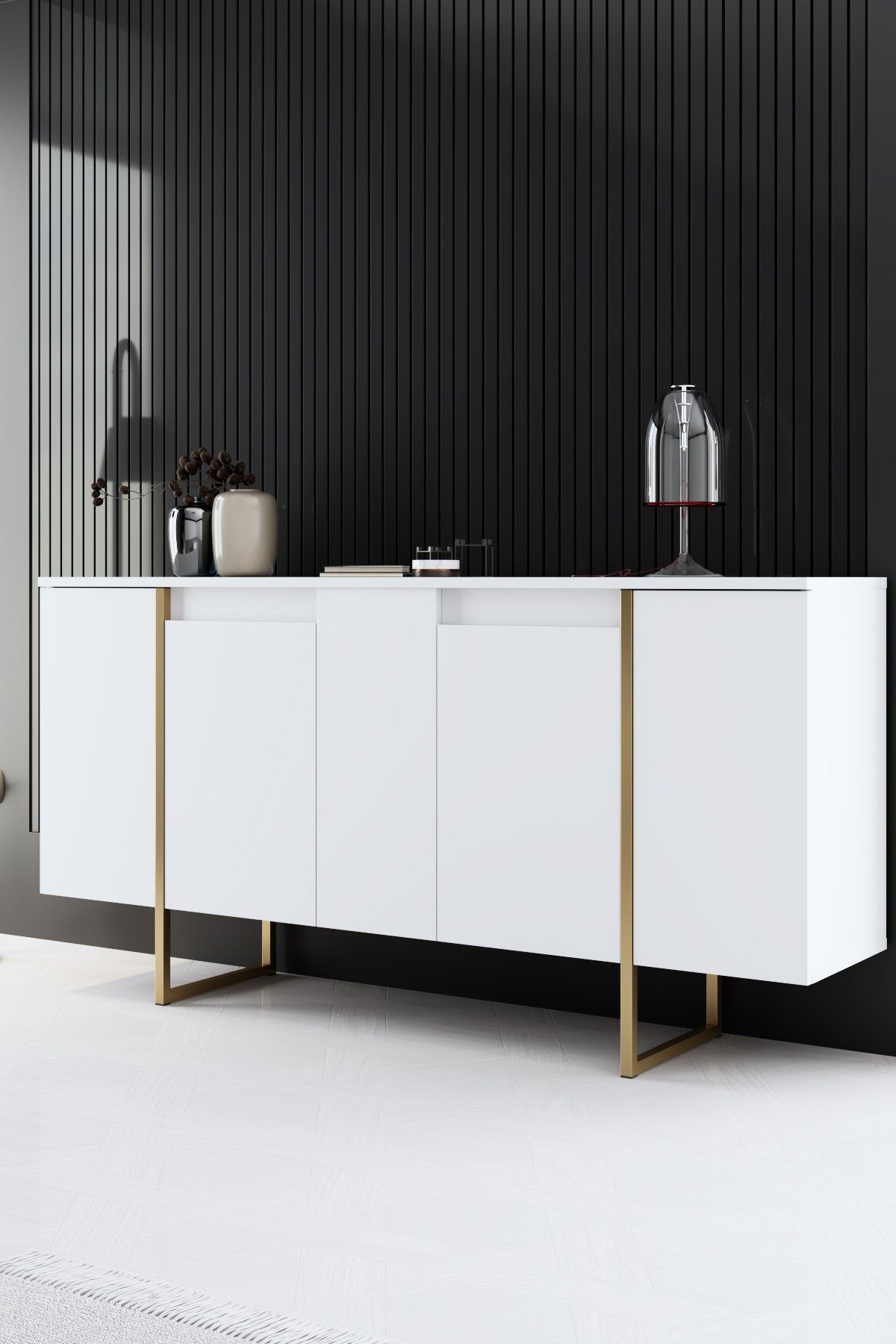 Κονσόλα Aoos Με Μεταλλικά Πόδια Λευκό - Χρυσό 160x35x80 εκ. Μελαμίνης
