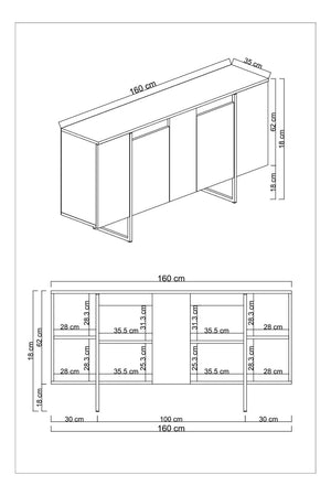 Κονσόλα Aoos Με Μεταλλικά Πόδια Λευκό - Χρυσό 160x35x80 εκ. Μελαμίνης