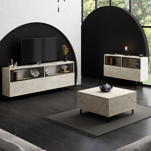 Έπιπλο Τηλεόρασης Tigaki Με Μεταλλικά Πόδια Travertine 180x32x67 εκ. Μελαμίνης - Pakobazaar