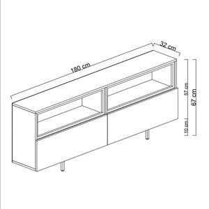 Έπιπλο Τηλεόρασης Tigaki Με Μεταλλικά Πόδια Travertine 180x32x67 εκ. Μελαμίνης - Pakobazaar