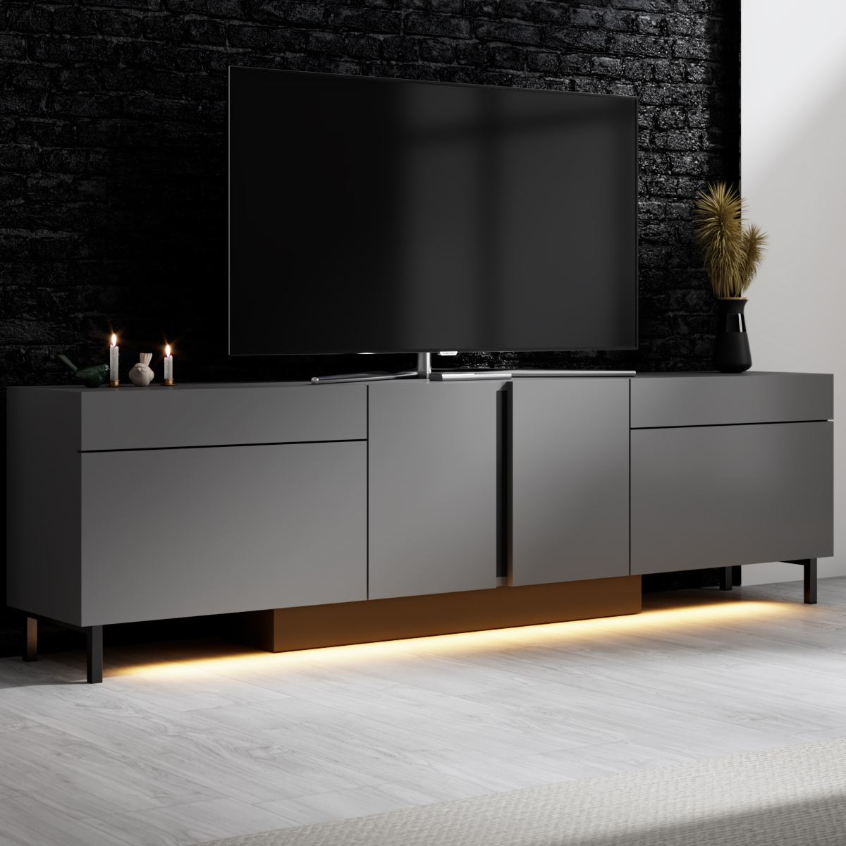Έπιπλο Τηλεόρασης Tinos Με LED Ανθρακί 180x32x50 εκ. Μελαμίνης - Pakobazaar