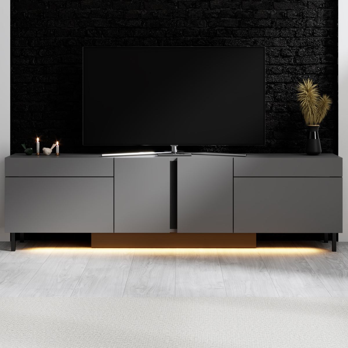 Έπιπλο Τηλεόρασης Tinos Με LED Ανθρακί 180x32x50 εκ. Μελαμίνης - Pakobazaar