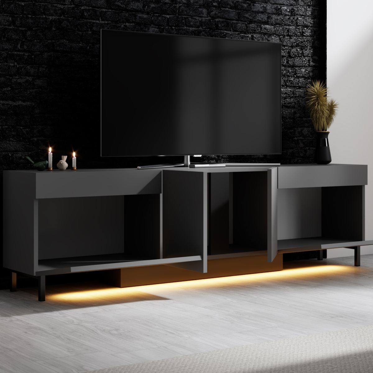 Έπιπλο Τηλεόρασης Tinos Με LED Ανθρακί 180x32x50 εκ. Μελαμίνης - Pakobazaar