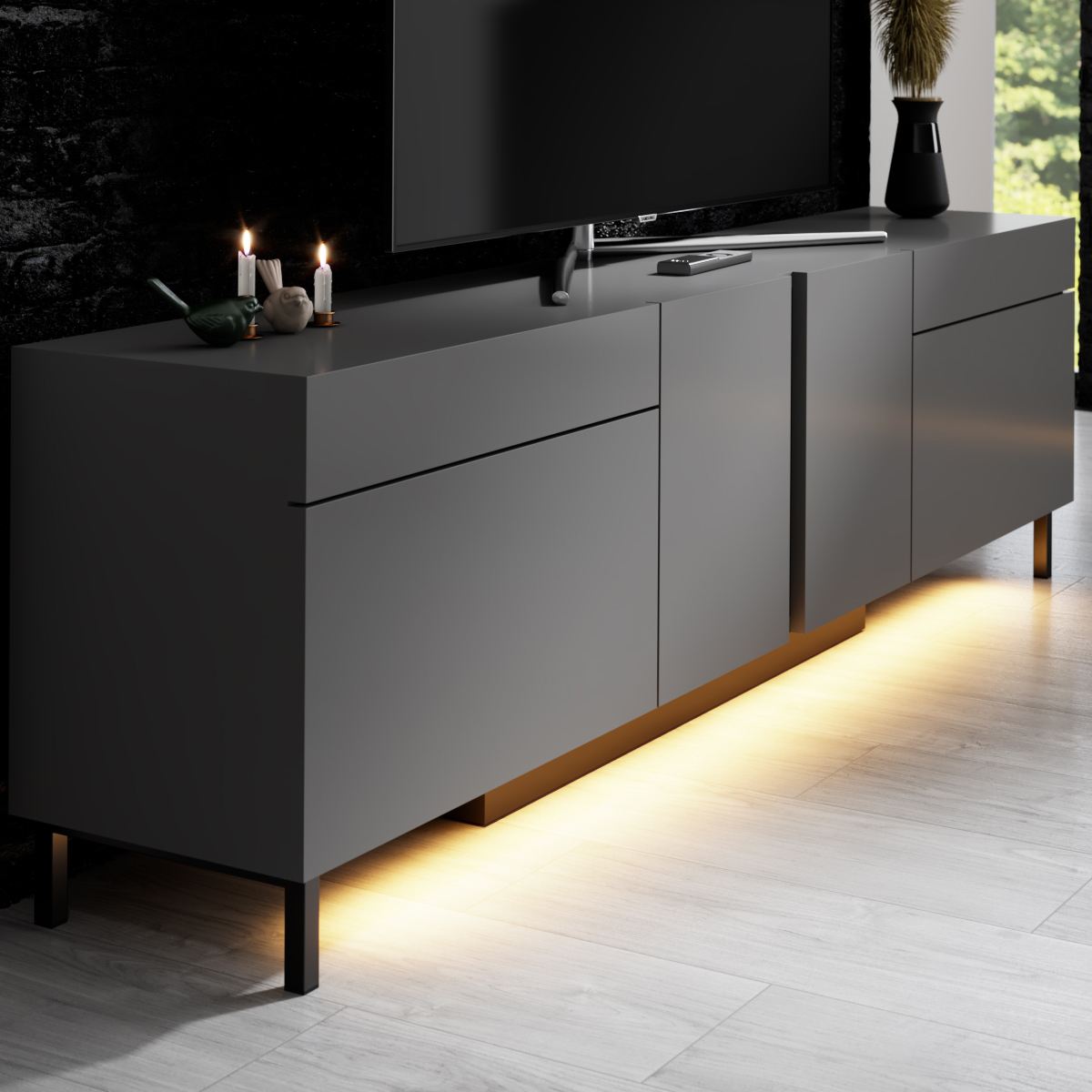 Έπιπλο Τηλεόρασης Tinos Με LED Ανθρακί 180x32x50 εκ. Μελαμίνης - Pakobazaar