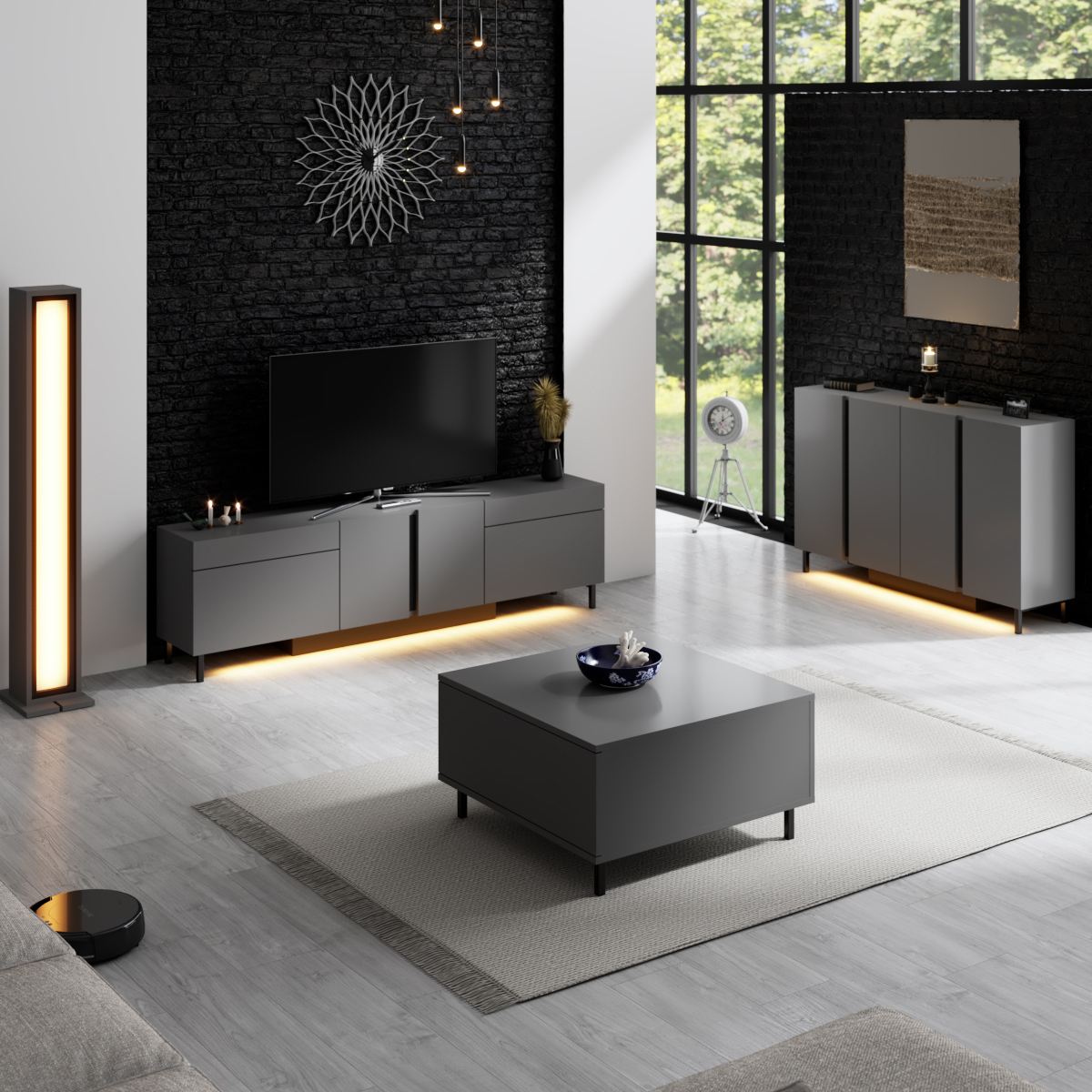 Έπιπλο Τηλεόρασης Tinos Με LED Ανθρακί 180x32x50 εκ. Μελαμίνης - Pakobazaar
