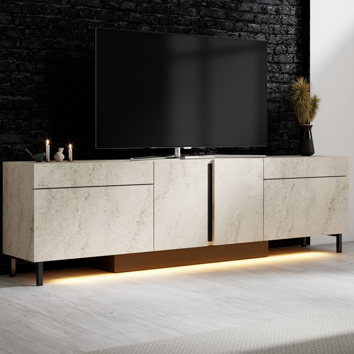 Έπιπλο Τηλεόρασης Tinos Με LED Travertine 180x32x50 εκ. Μελαμίνης - Pakobazaar