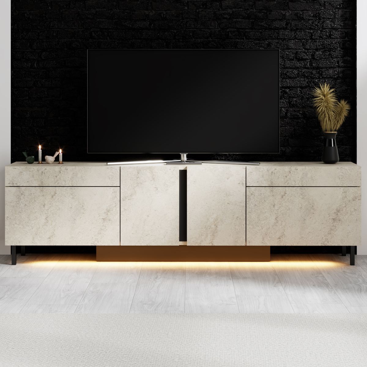 Έπιπλο Τηλεόρασης Tinos Με LED Travertine 180x32x50 εκ. Μελαμίνης - Pakobazaar