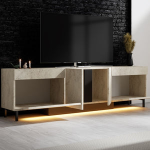 Έπιπλο Τηλεόρασης Tinos Με LED Travertine 180x32x50 εκ. Μελαμίνης - Pakobazaar