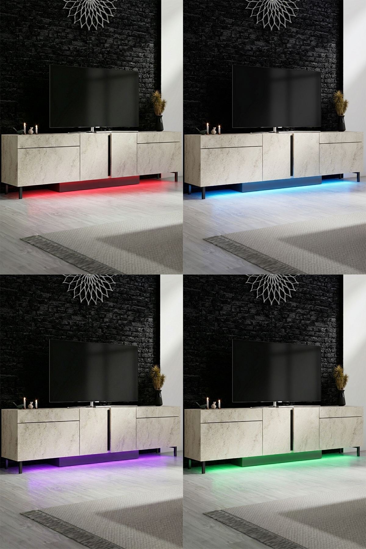 Έπιπλο Τηλεόρασης Tinos Με LED Travertine 180x32x50 εκ. Μελαμίνης - Pakobazaar