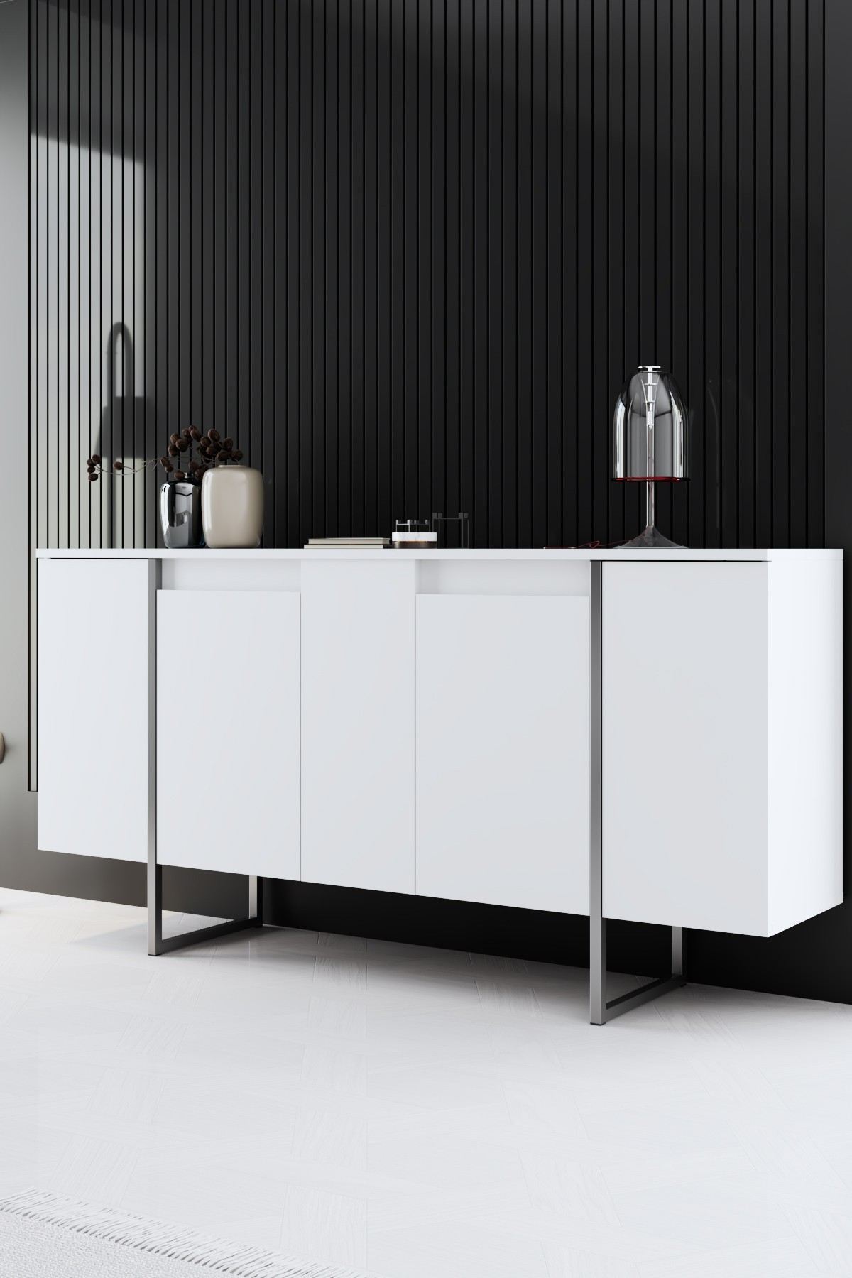 Κονσόλα Aoos Με Μεταλλικά Πόδια Λευκό - Ασημί 160x35x80 εκ. Μελαμίνης
