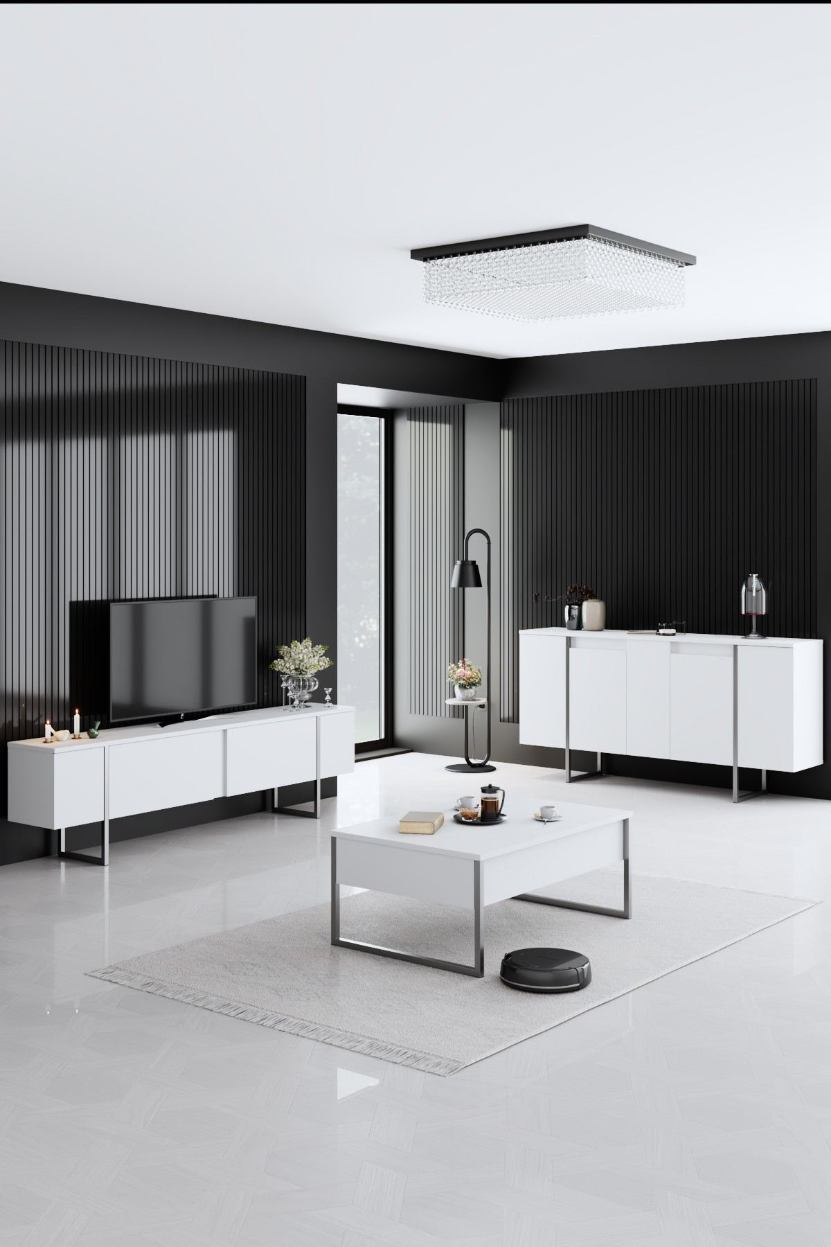 Κονσόλα Aoos Με Μεταλλικά Πόδια Λευκό - Ασημί 160x35x80 εκ. Μελαμίνης