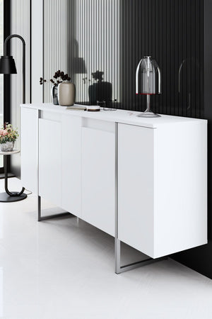 Κονσόλα Aoos Με Μεταλλικά Πόδια Λευκό - Ασημί 160x35x80 εκ. Μελαμίνης