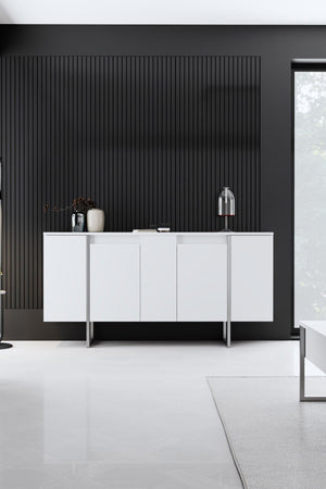 Κονσόλα Aoos Με Μεταλλικά Πόδια Λευκό - Ασημί 160x35x80 εκ. Μελαμίνης
