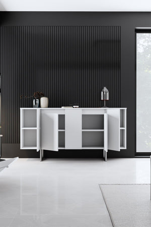 Κονσόλα Aoos Με Μεταλλικά Πόδια Λευκό - Ασημί 160x35x80 εκ. Μελαμίνης