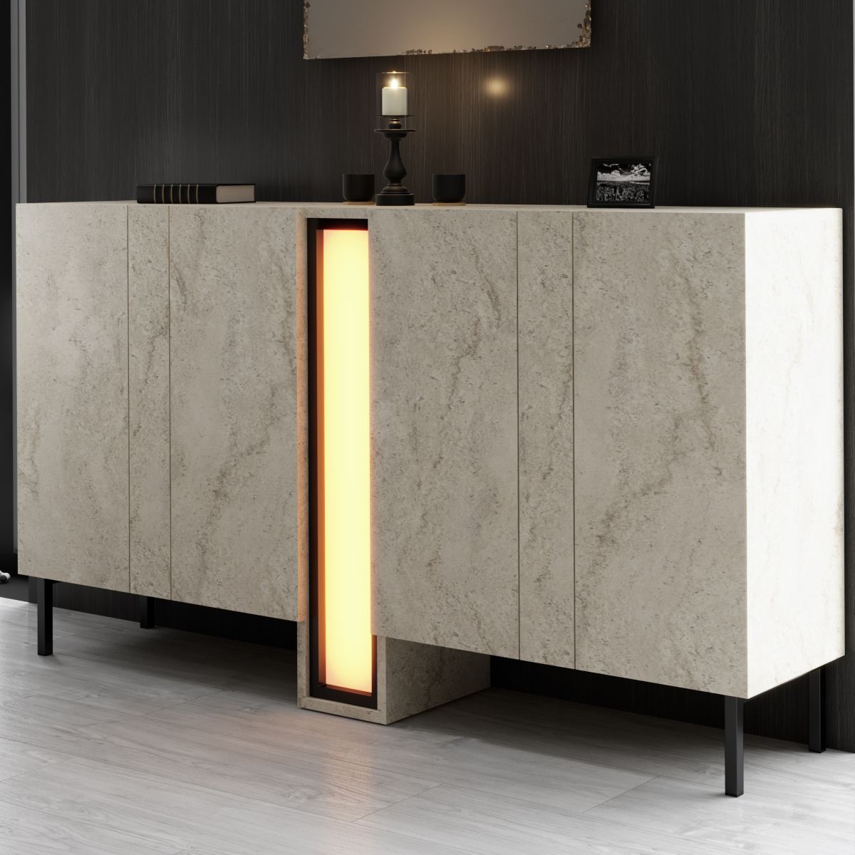 Κονσόλα Mandraki Με LED Travertine 155x32x85 εκ. Μελαμίνης