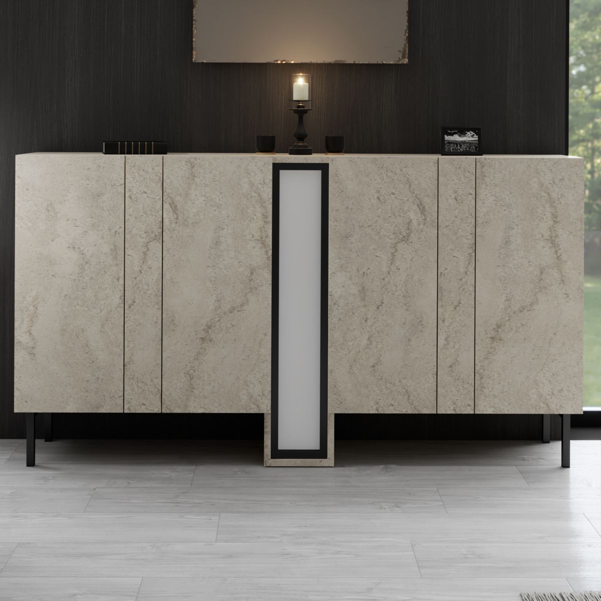Κονσόλα Mandraki Με LED Travertine 155x32x85 εκ. Μελαμίνης