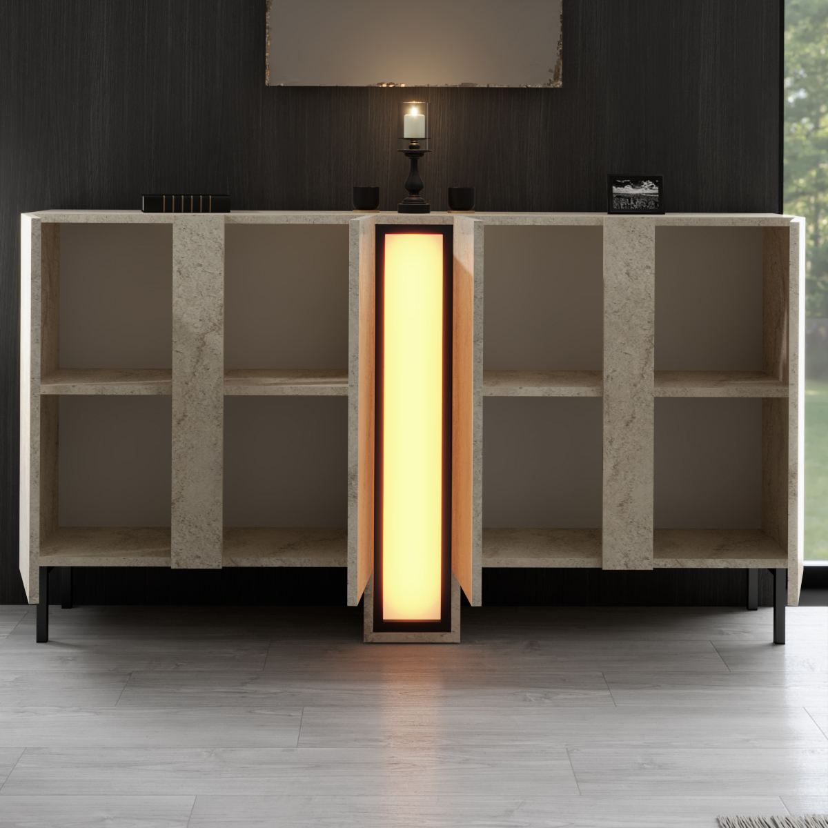 Κονσόλα Mandraki Με LED Travertine 155x32x85 εκ. Μελαμίνης