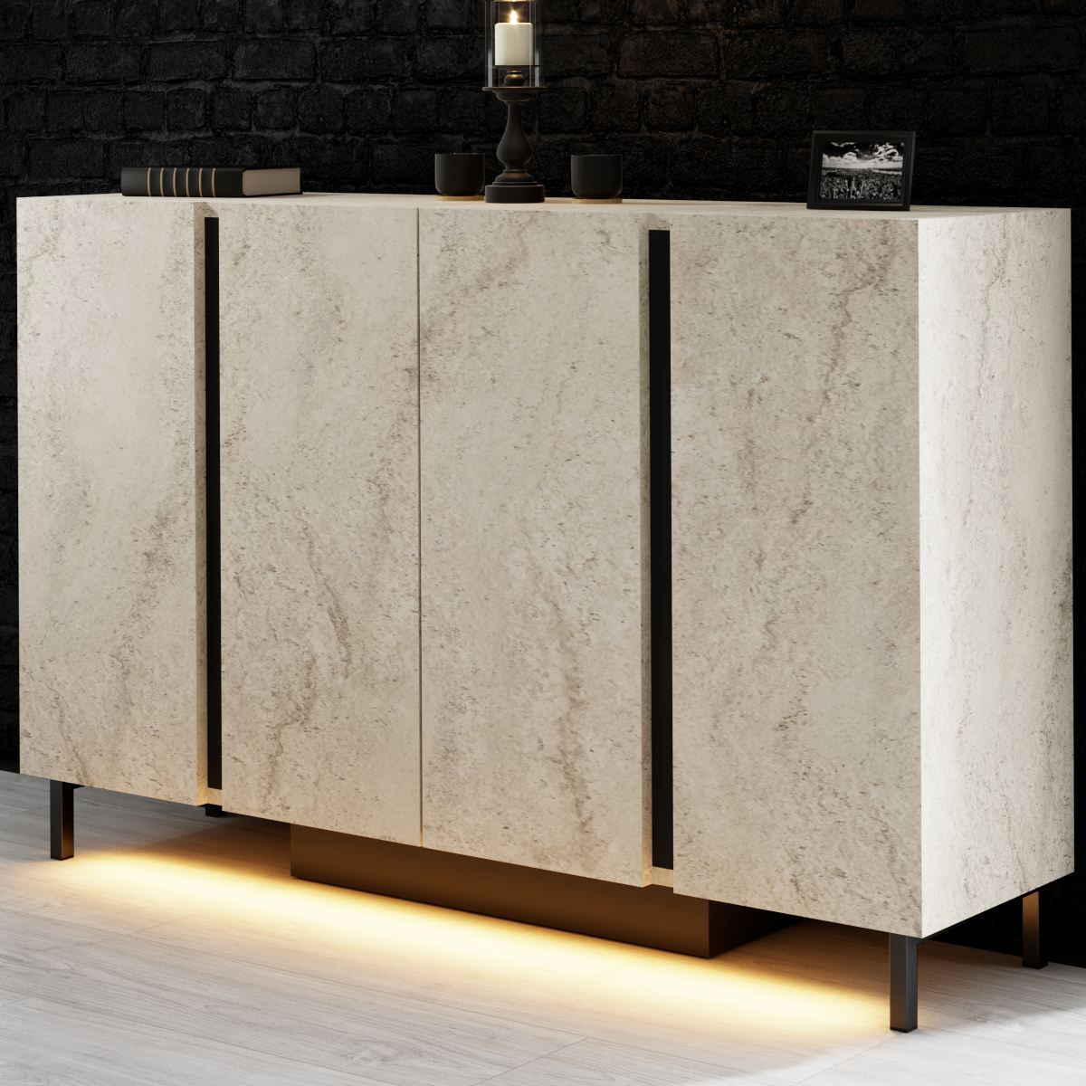Κονσόλα Tinos Με LED Travertine 127x32x80 εκ. Μελαμίνης
