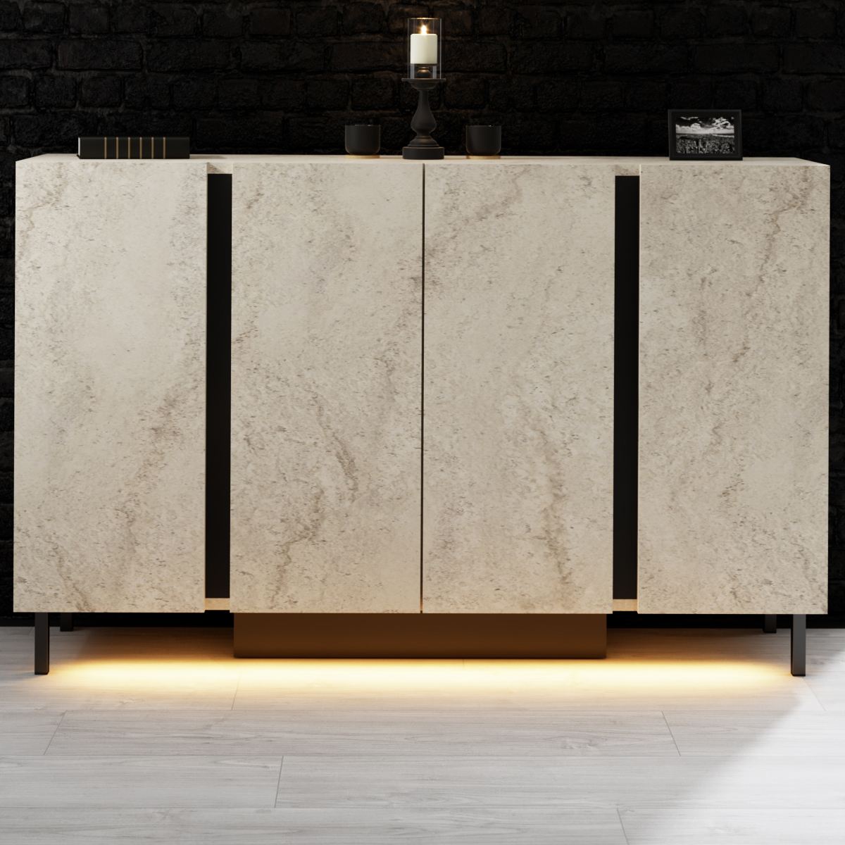 Κονσόλα Tinos Με LED Travertine 127x32x80 εκ. Μελαμίνης