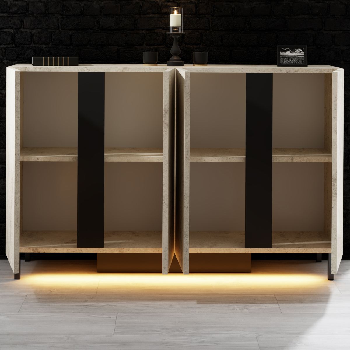 Κονσόλα Tinos Με LED Travertine 127x32x80 εκ. Μελαμίνης