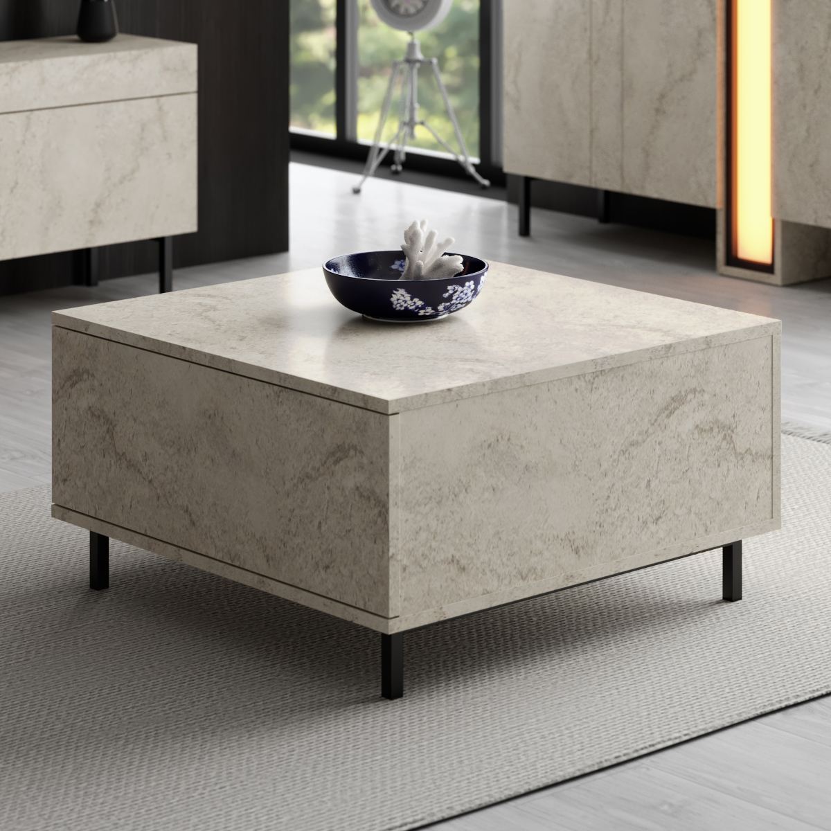 Τραπεζάκι Σαλονιού Tinos Travertine 75x75x40 εκ. Μελαμίνης