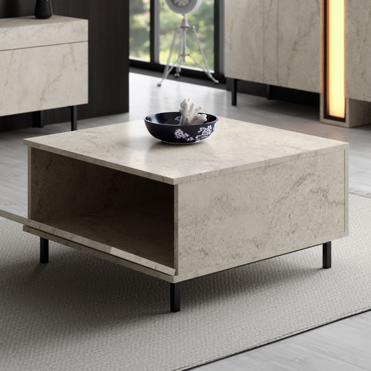 Τραπεζάκι Σαλονιού Tinos Travertine 75x75x40 εκ. Μελαμίνης