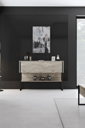 Συρταριέρα Aoos Με Μεταλλικά Πόδια Travertine - Μαύρο 120x30x80 εκ. Μελαμίνης