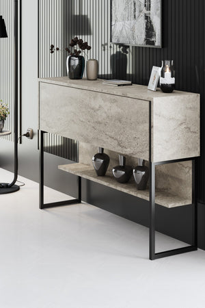 Συρταριέρα Aoos Με Μεταλλικά Πόδια Travertine - Μαύρο 120x30x80 εκ. Μελαμίνης