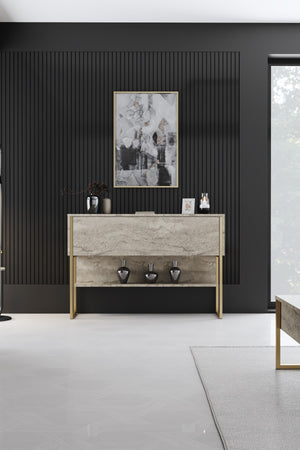 Συρταριέρα Aoos Με Μεταλλικά Πόδια Travertine - Χρυσό 120x30x80 εκ. Μελαμίνης
