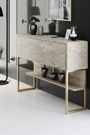 Συρταριέρα Aoos Με Μεταλλικά Πόδια Travertine - Χρυσό 120x30x80 εκ. Μελαμίνης