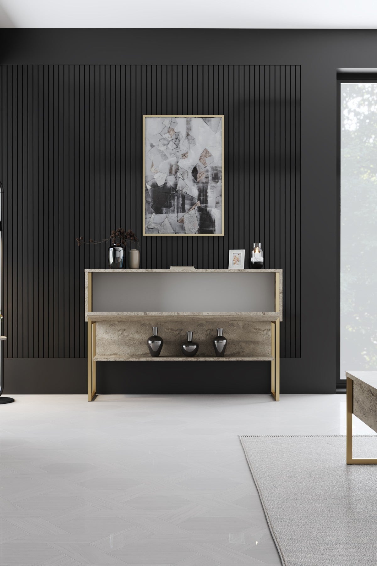 Συρταριέρα Aoos Με Μεταλλικά Πόδια Travertine - Χρυσό 120x30x80 εκ. Μελαμίνης