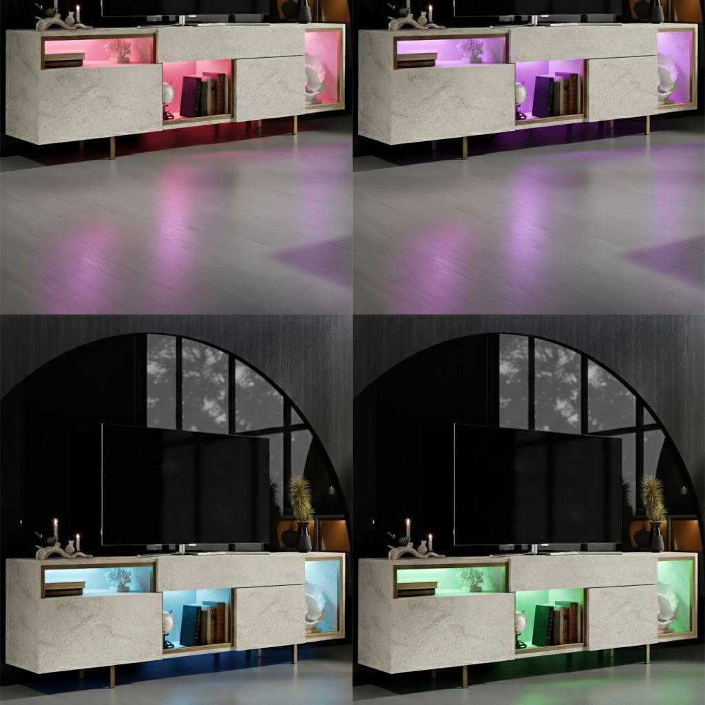 Έπιπλο Τηλεόρασης Anithos Με Ράφια Travertine - Χρυσό 180x32x55 εκ. Μελαμίνης
