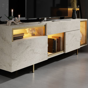 Έπιπλο Τηλεόρασης Anithos Με Ράφια Travertine - Χρυσό 180x32x55 εκ. Μελαμίνης