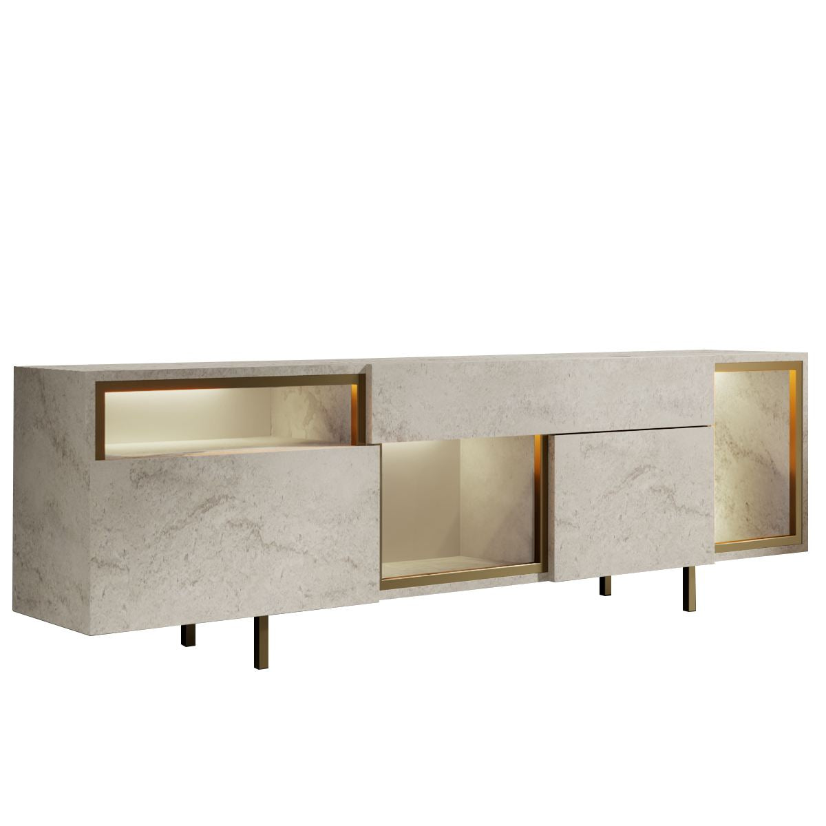 Έπιπλο Τηλεόρασης Anithos Με Ράφια Travertine - Χρυσό 180x32x55 εκ. Μελαμίνης