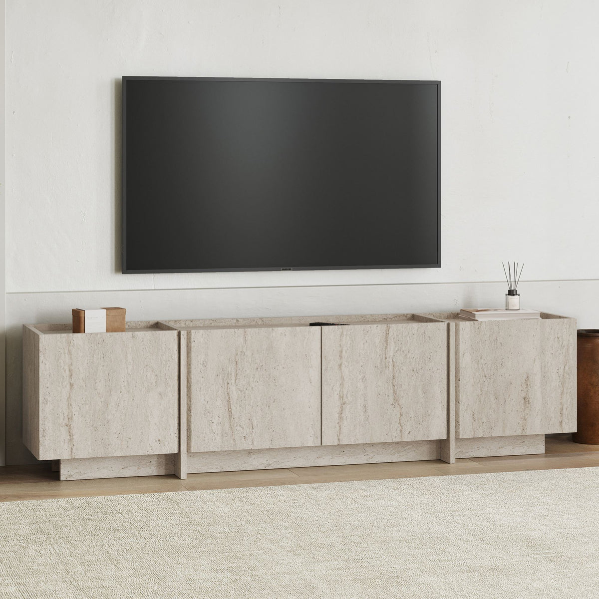 Έπιπλο Τηλεόρασης Psara Με Soft-Close Travertine 180x35x46 εκ. Μελαμίνης