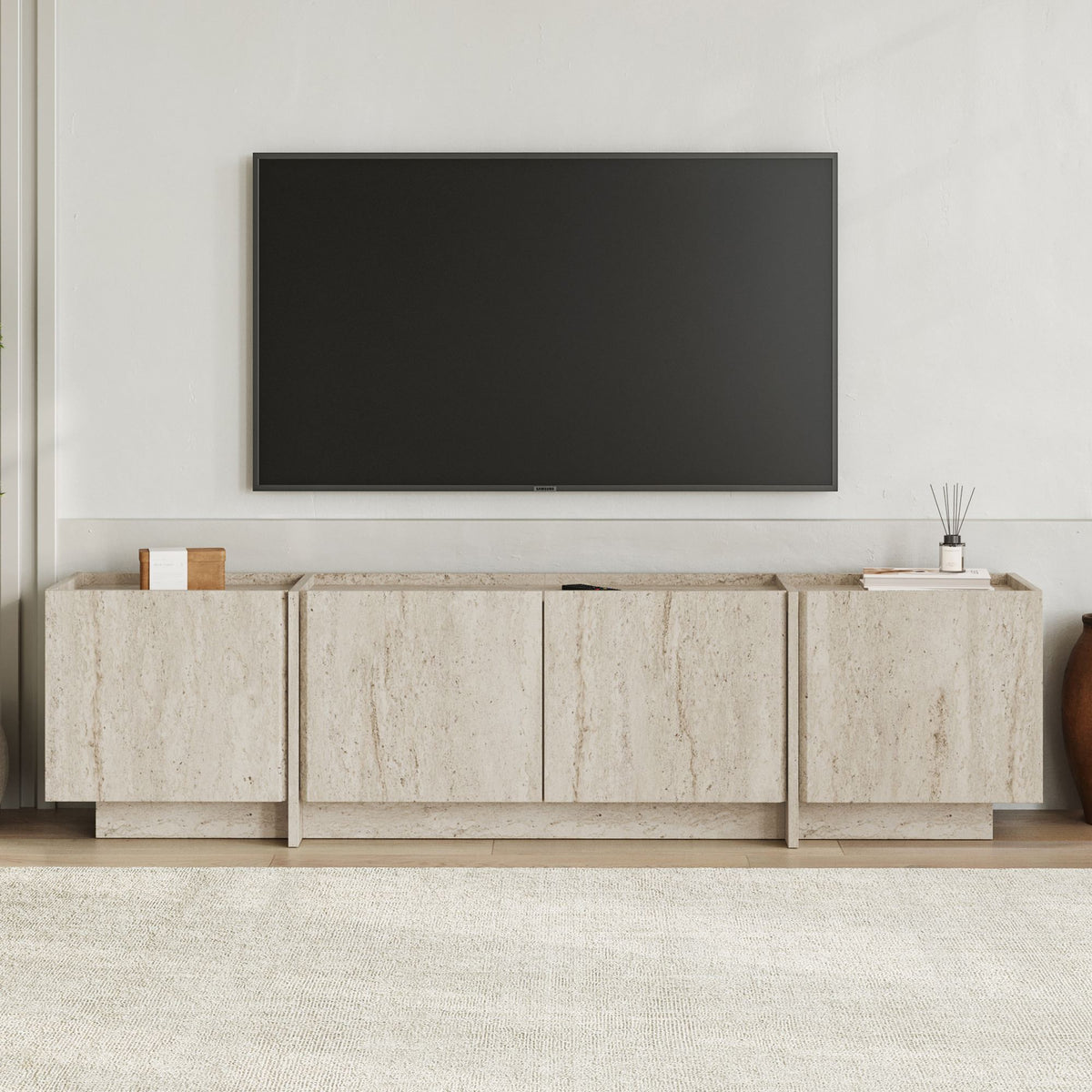 Έπιπλο Τηλεόρασης Psara Με Soft-Close Travertine 180x35x46 εκ. Μελαμίνης