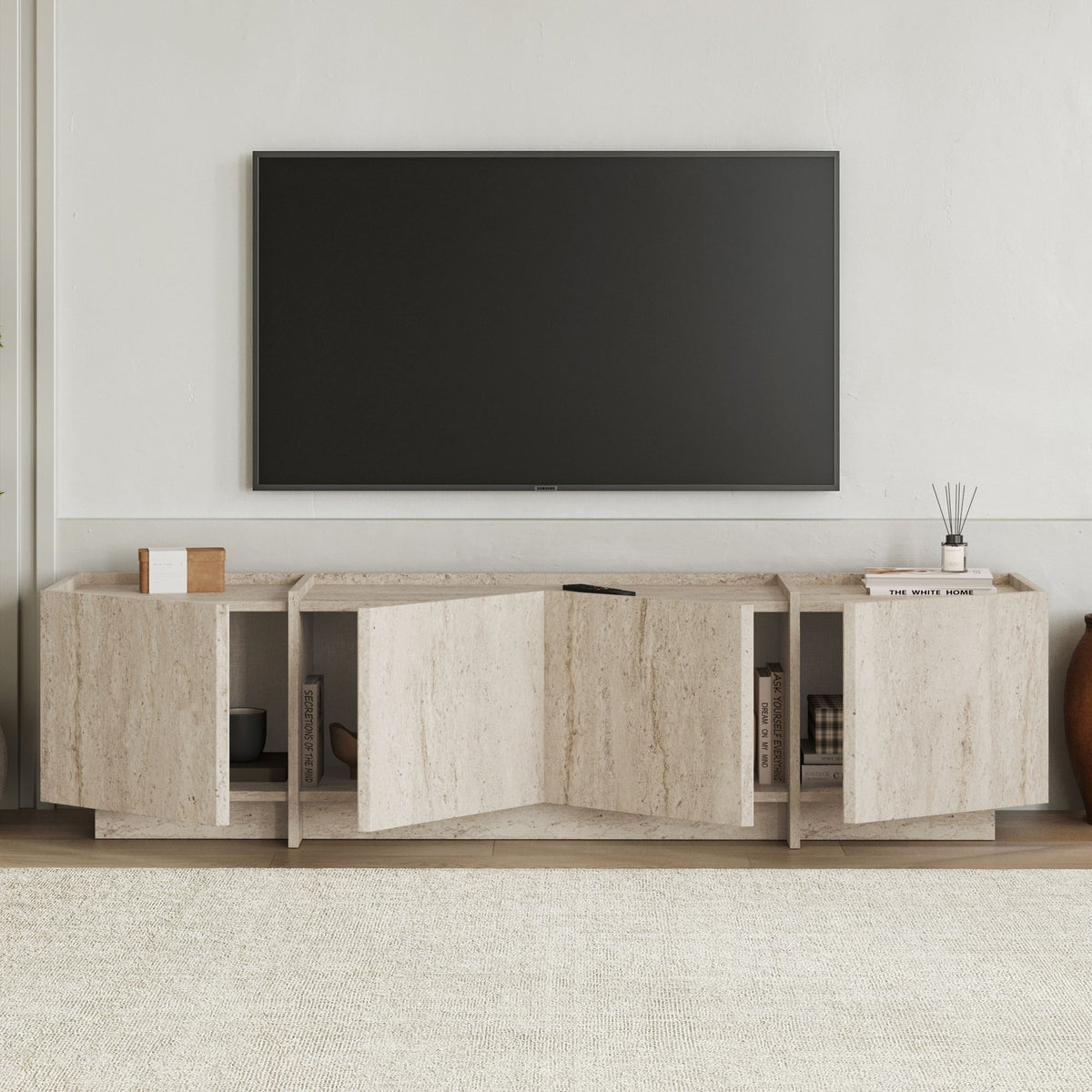 Έπιπλο Τηλεόρασης Psara Με Soft-Close Travertine 180x35x46 εκ. Μελαμίνης