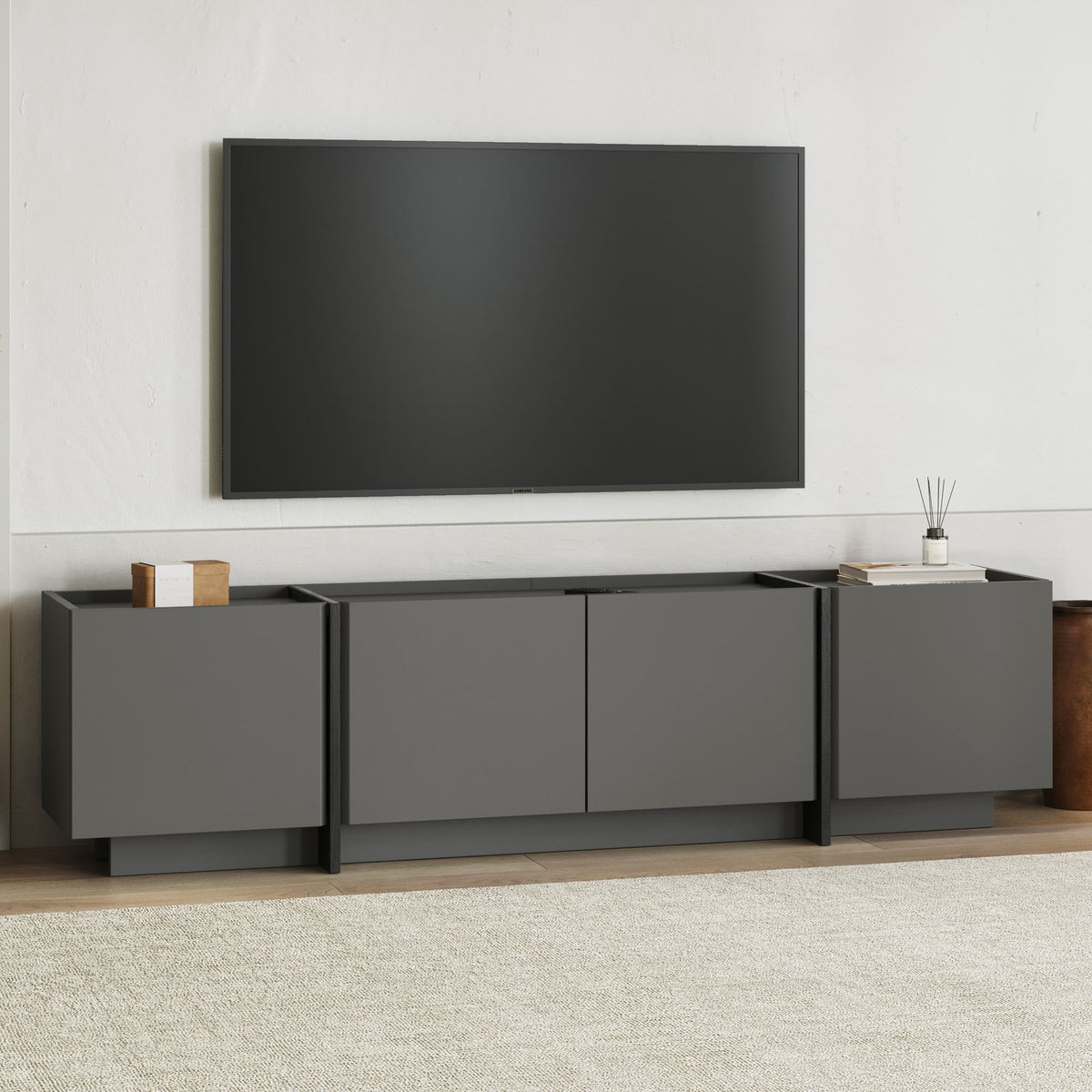 Έπιπλο Τηλεόρασης Psara Με Soft-Close Ανθρακί - Μαύρο 180x35x46 εκ. Μελαμίνης