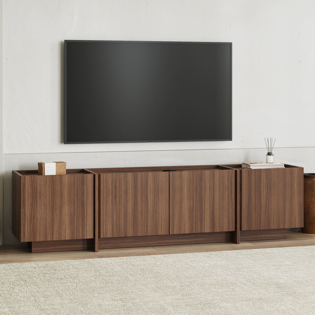 Έπιπλο Τηλεόρασης Psara Με Soft-Close Καρυδί Milano 180x35x46 εκ. Μελαμίνης - Pakobazaar