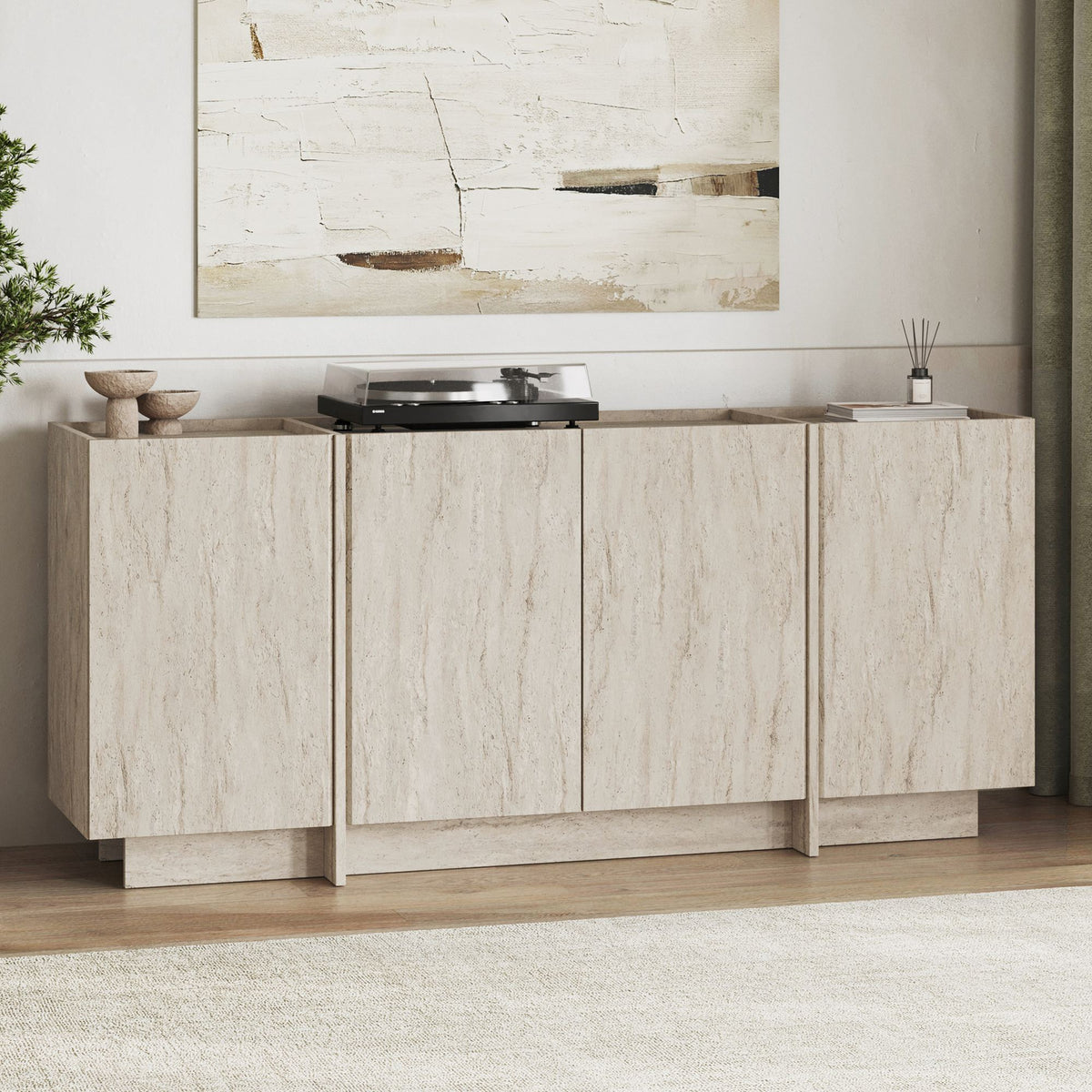 Κονσόλα Oinousses Με Ράφια Travertine 180x45x80 εκ. Μελαμίνης - Pakobazaar