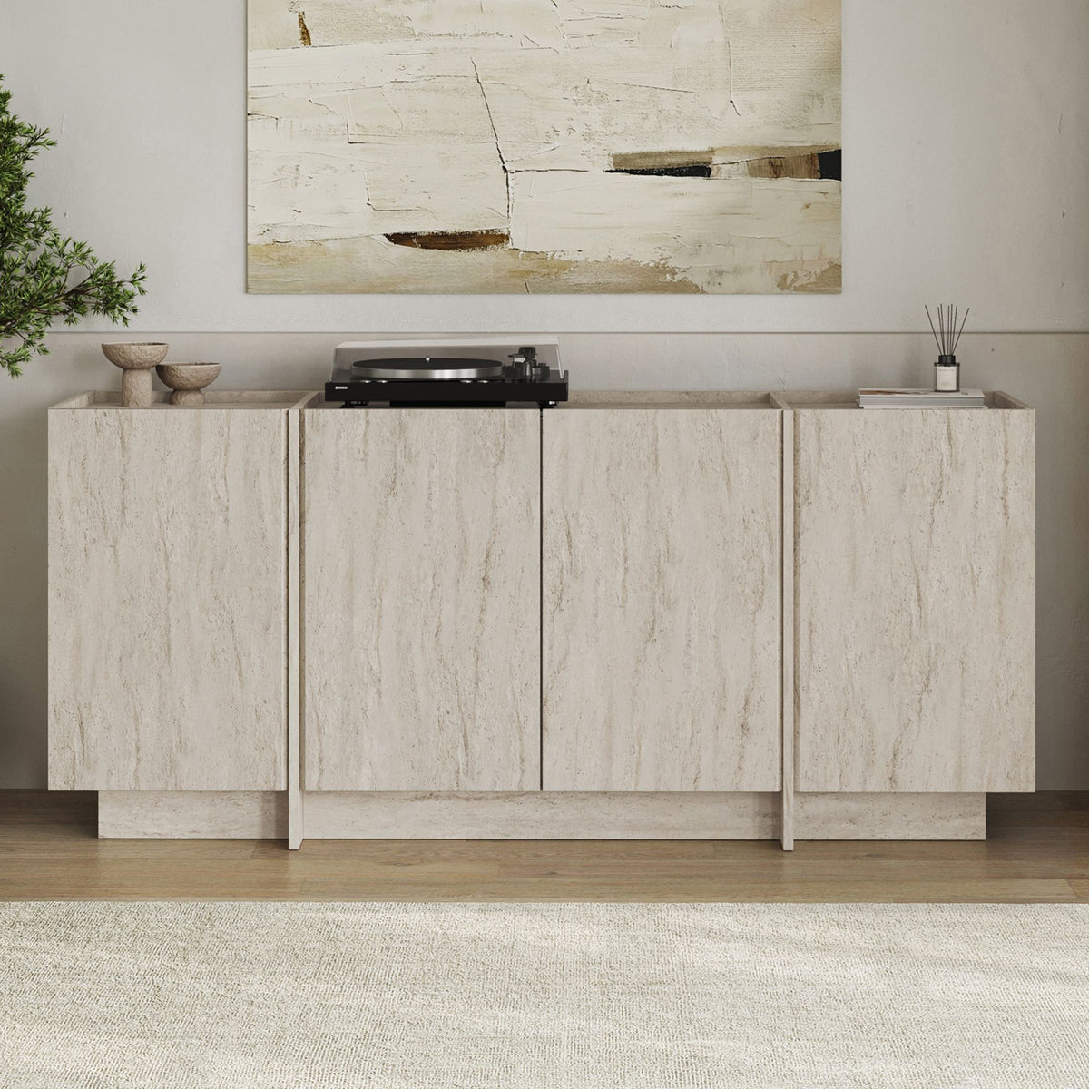 Κονσόλα Oinousses Με Ράφια Travertine 180x45x80 εκ. Μελαμίνης - Pakobazaar