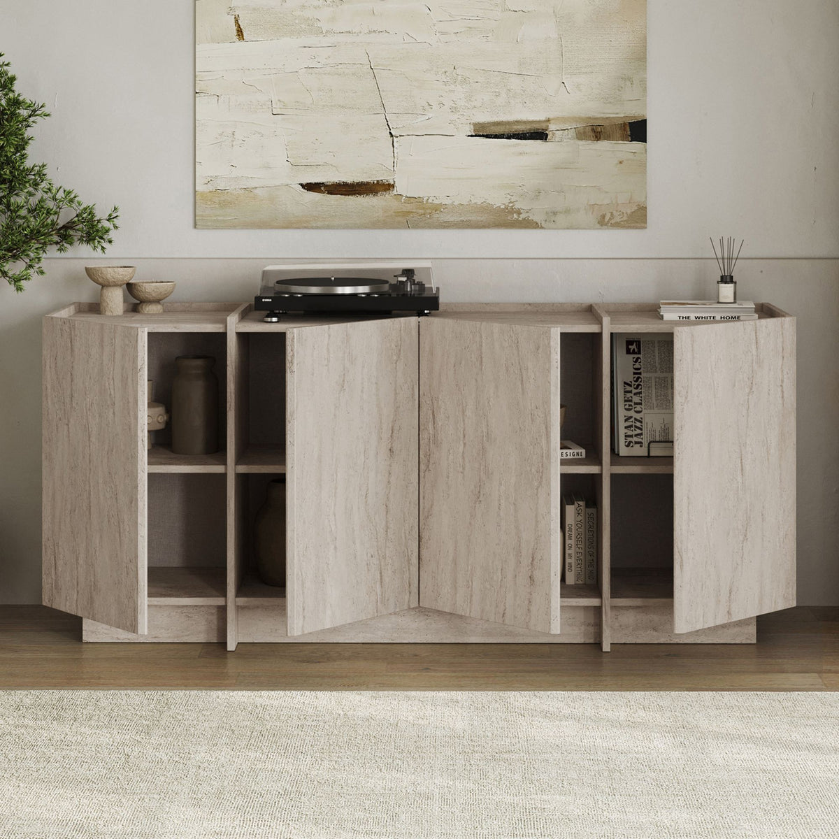 Κονσόλα Oinousses Με Ράφια Travertine 180x45x80 εκ. Μελαμίνης - Pakobazaar