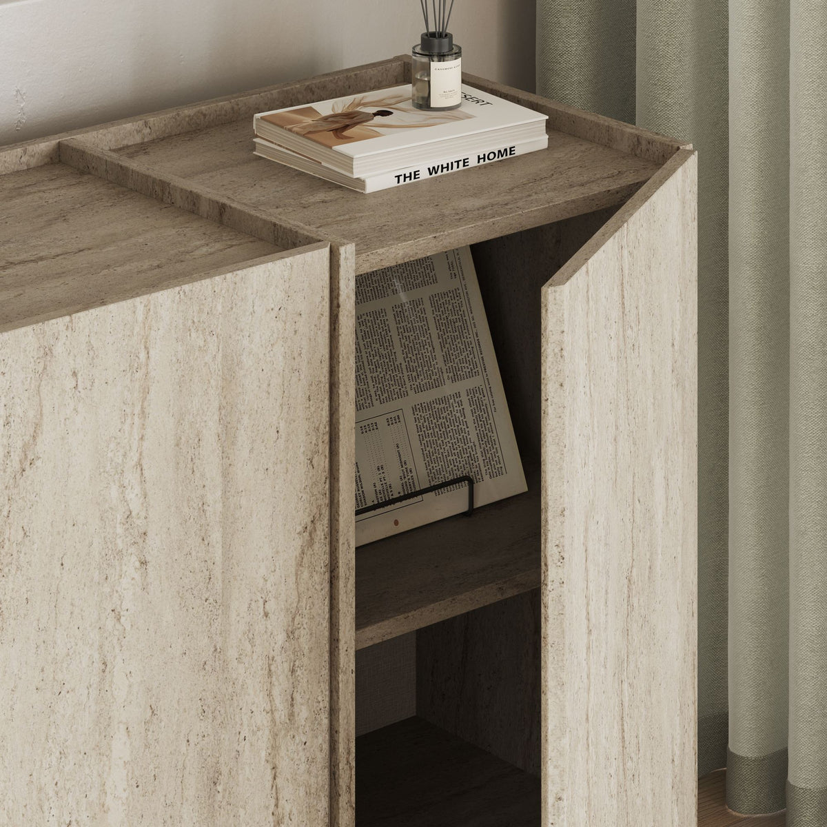 Κονσόλα Oinousses Με Ράφια Travertine 180x45x80 εκ. Μελαμίνης - Pakobazaar